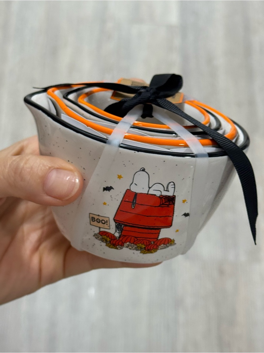 rae dunn Snoopy Halloween Ceramic measuring cups - White & Orange